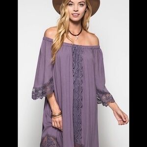 She & Sky Plum Off Shoulder BoHo Dress Small NWT